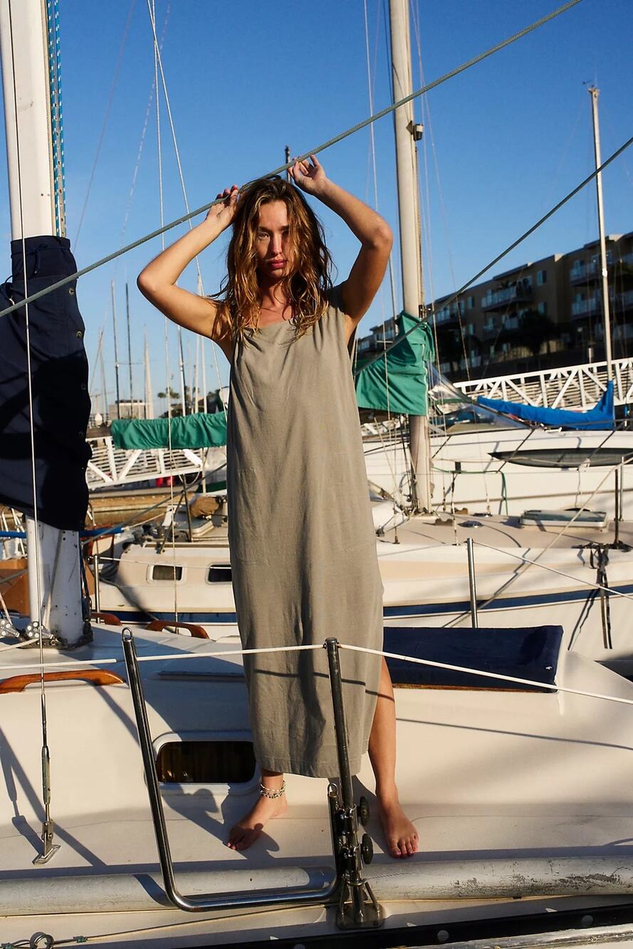 NWOT Free People FP Beach Drew Tee Midi Dress in Aven Gray Size Small